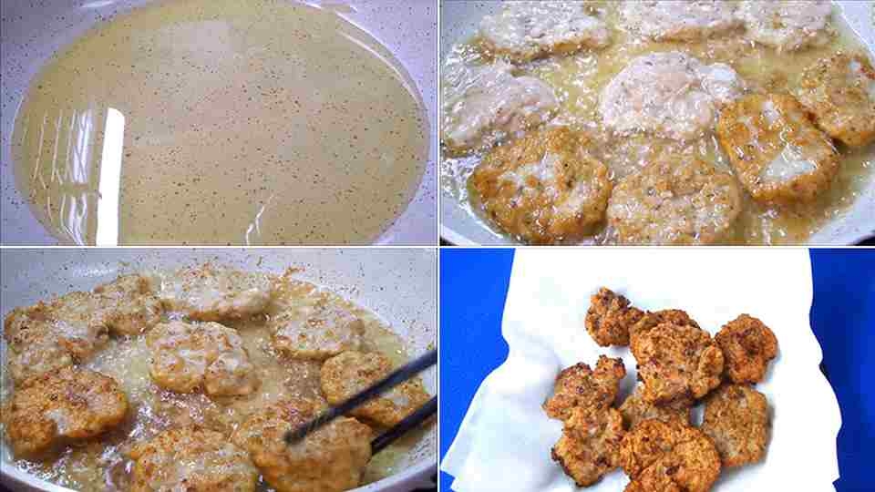 Chiên chả trên chảo nóng