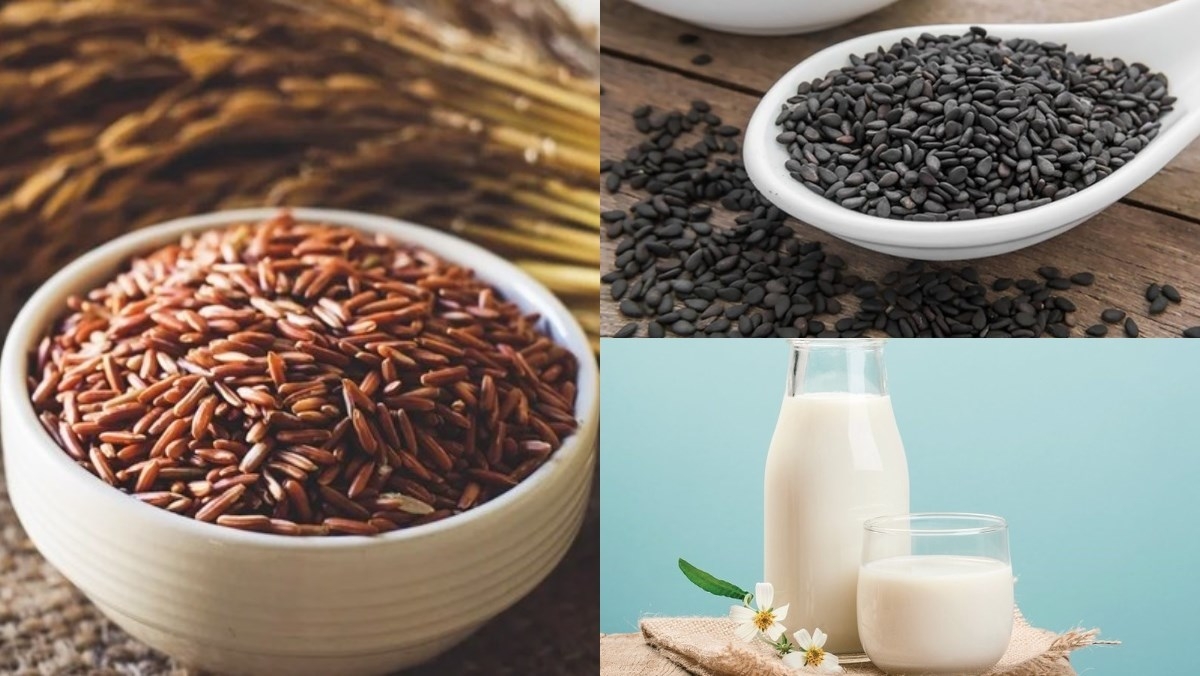 Chuẩn bị các nguyên liệu làm sữa gạo lứt mè đen