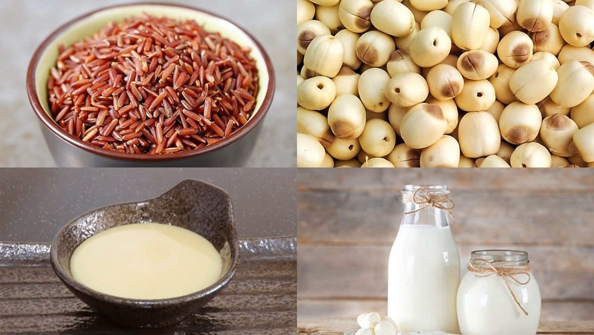 Chuẩn bị các nguyên liệu làm sữa gạo lứt hạt sen