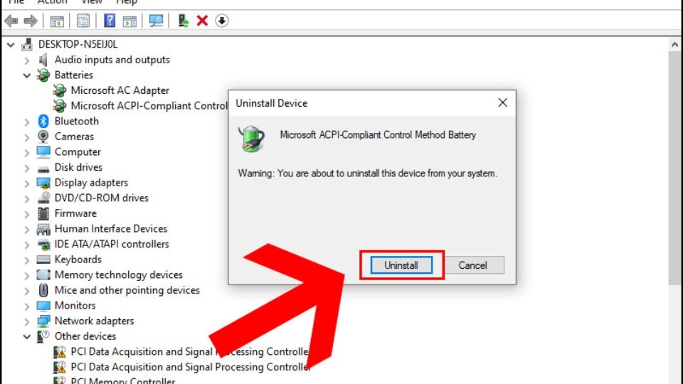 Chọn Uninstall để tiến hành gỡ cài đặt Driver