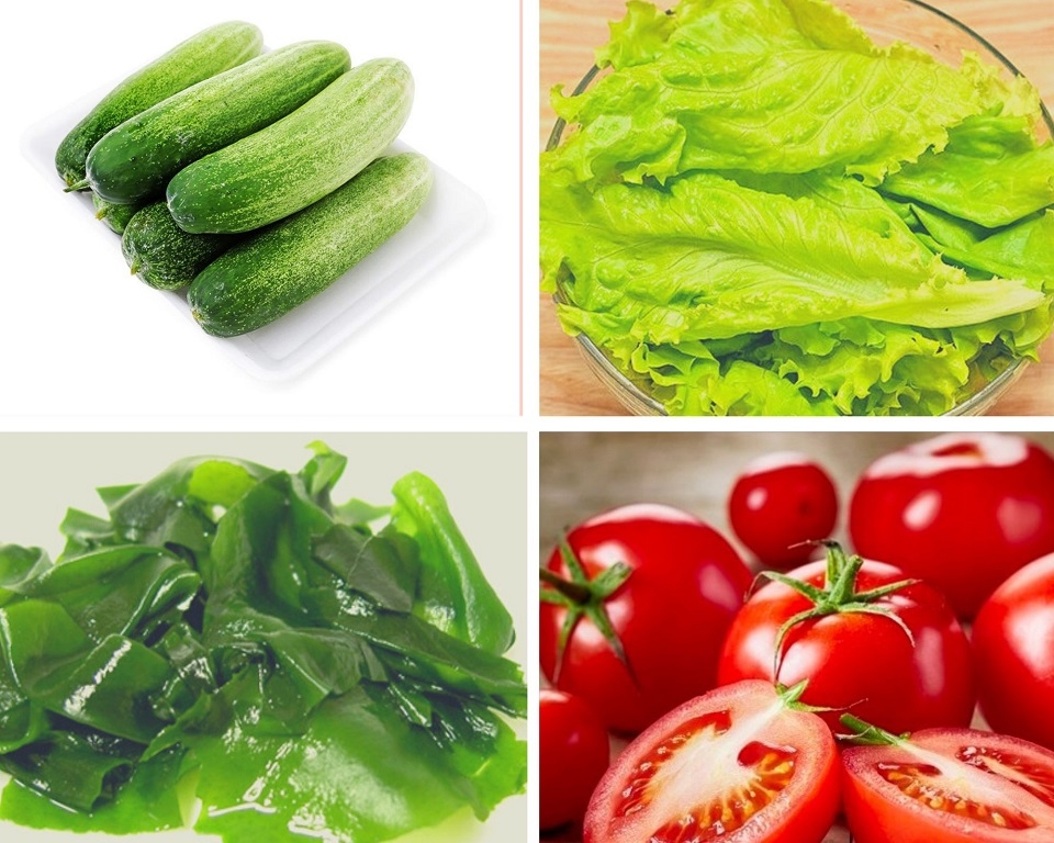Nguyên liệu làm salad rau xà lách với cà chua và dưa leo