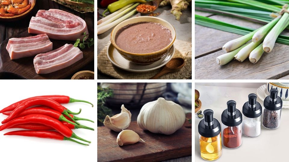 nguyên liệu làm thịt kho mắm ruốc (cách 1)