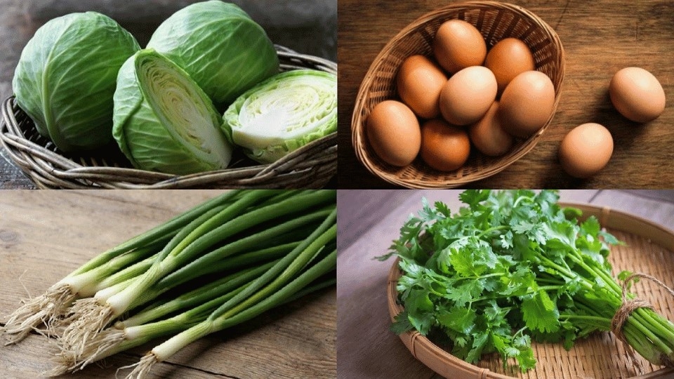 Nguyên liệu làm món bắp cải xào trứng