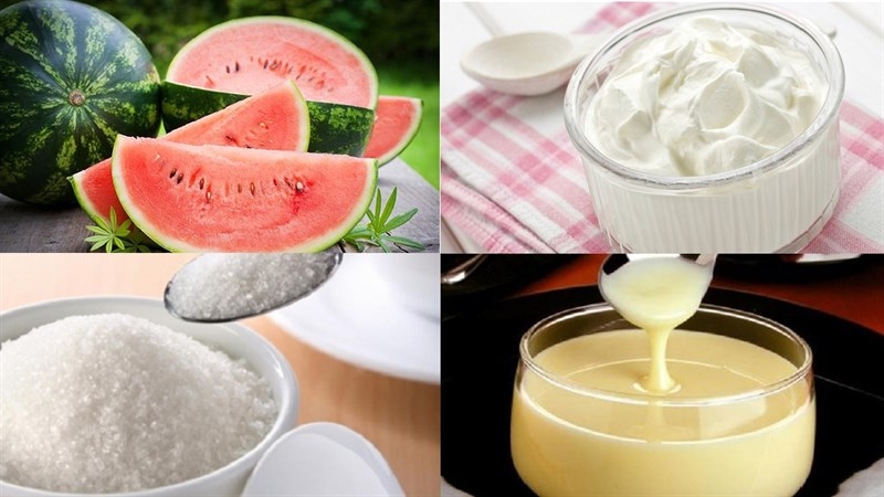 Các nguyên liệu cần có ở kem dưa hấu sữa đặc