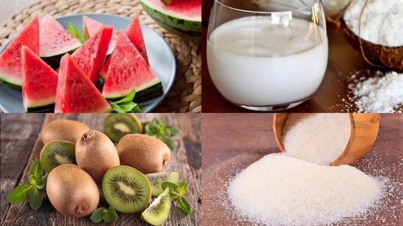 Các nguyên liệu cần có ở kem dưa hấu kiwi
