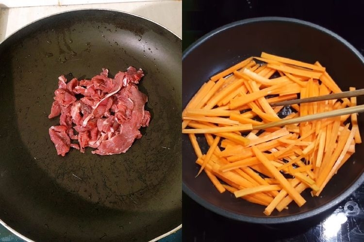 Xào thịt bò, cà rốt