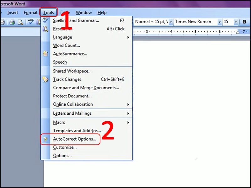Vào AutoCorrect Options
