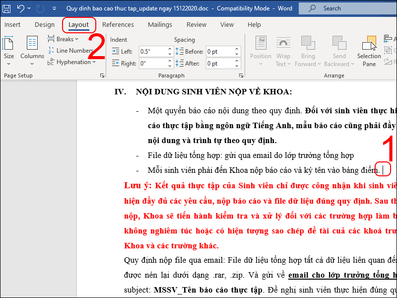 Đặt con trỏ tại vị trí bạn muốn tạo section mới