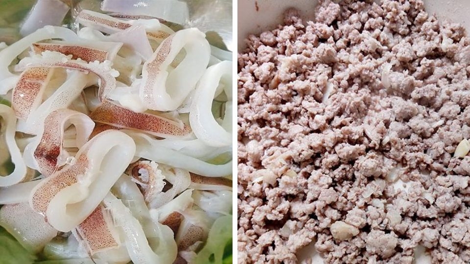 chế biến mực và thịt băm