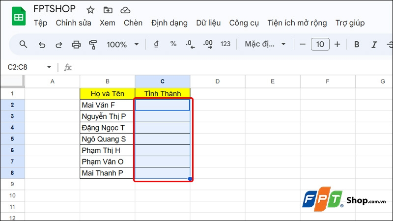 Tạo lựa chọn trong Google Sheets - hình 1