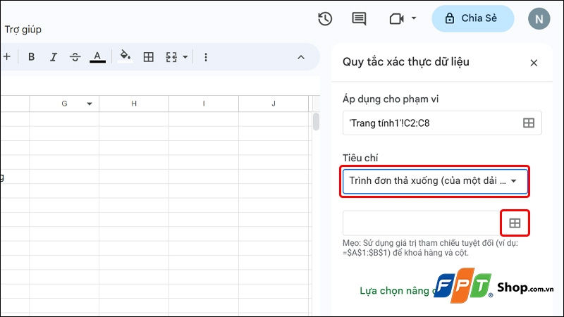 Tạo lựa chọn trong Google Sheets - hình 10