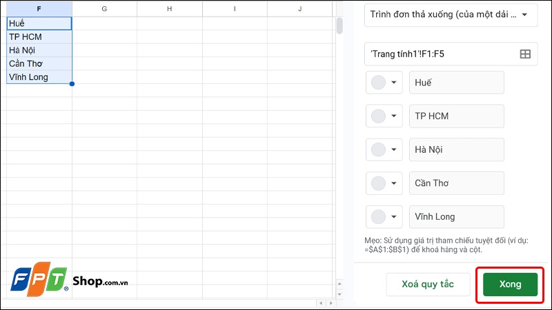 Tạo lựa chọn trong Google Sheets - hình 12