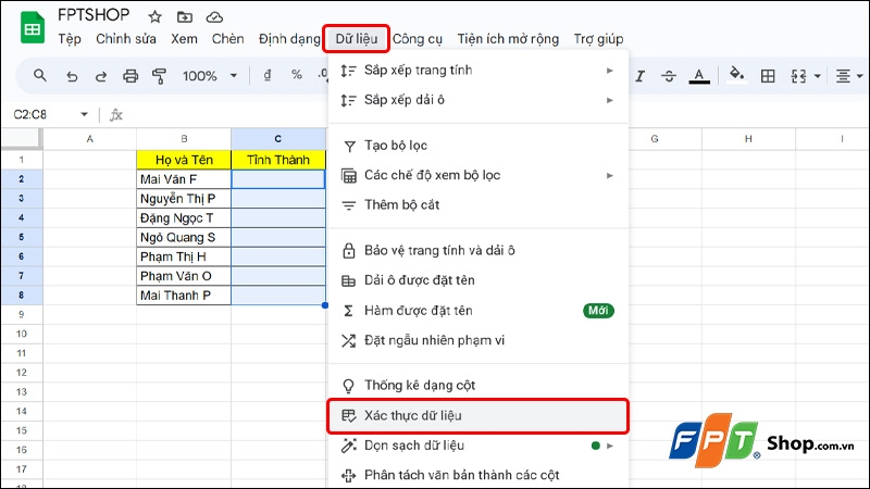 Tạo lựa chọn trong Google Sheets - hình 2