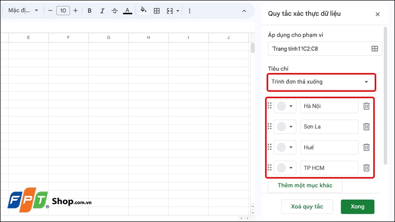 Tạo lựa chọn trong Google Sheets - hình 4