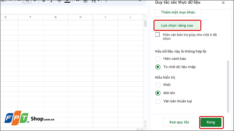 Tạo lựa chọn trong Google Sheets - hình 5