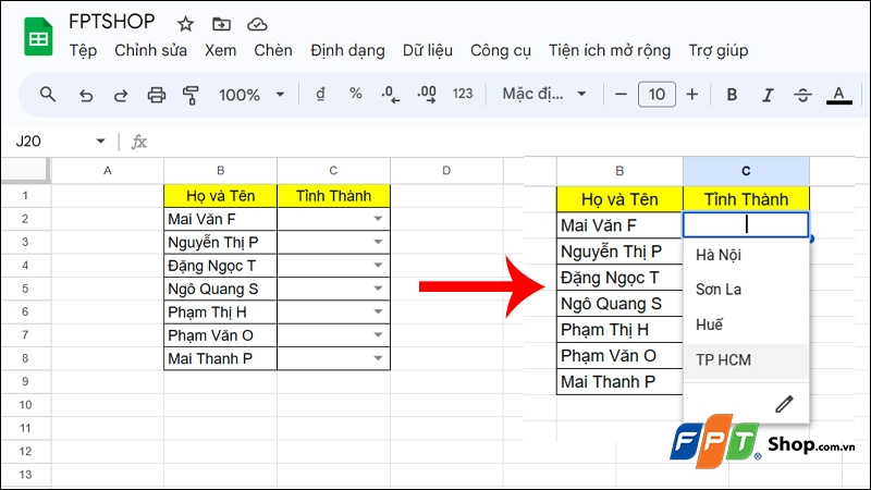Tạo lựa chọn trong Google Sheets - hình 6
