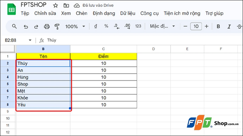 Sắp xếp tên theo ABC trong Google Sheets - hình 1