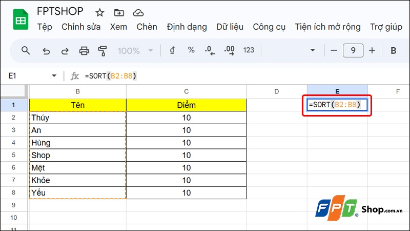 Sắp xếp tên theo ABC trong Google Sheets - hình 2