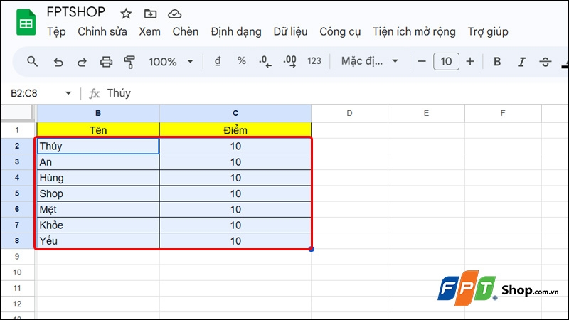 Sắp xếp tên theo ABC trong Google Sheets - hình 7