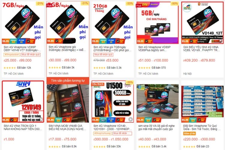 Chọn mua sim dễ dàng trên các trang thương mại điện tử