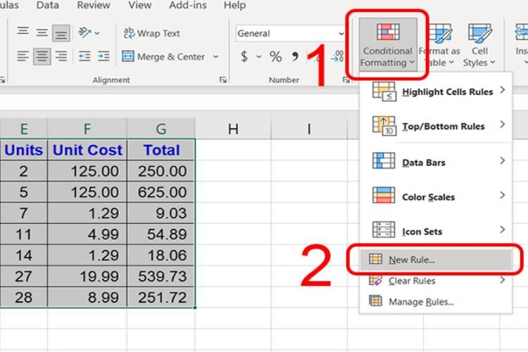 Chọn “Conditional Formatting”