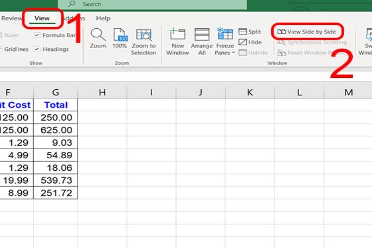 Chọn tùy chọn “View Side by Side” để so sánh