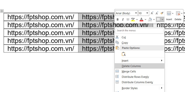 Cách xóa cột trong Word hoặc cách xóa ô trong Word (2)
