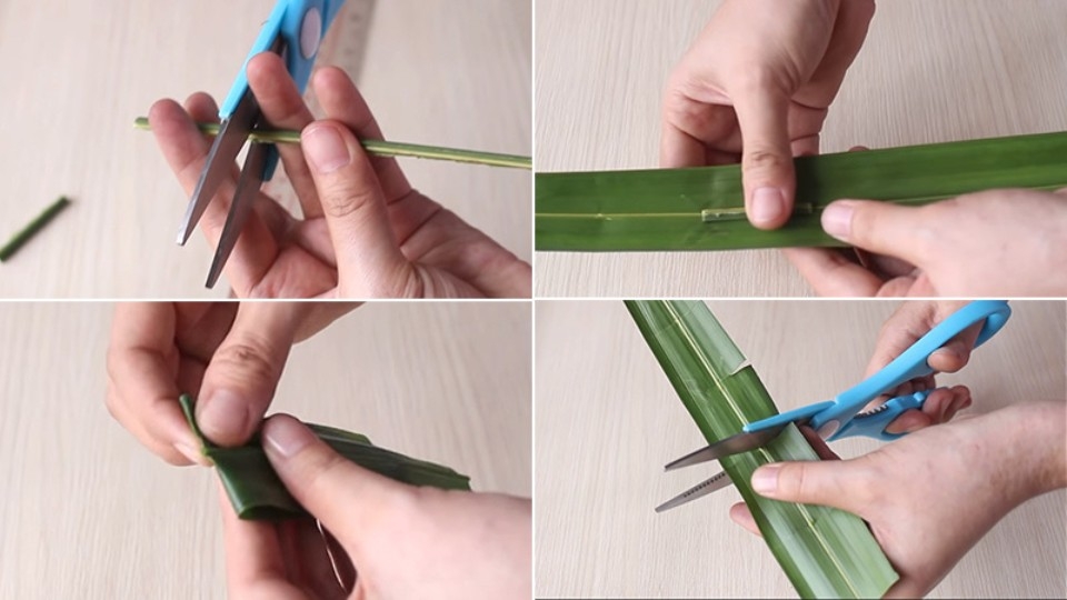 Làm khuôn bánh từ lá dừa