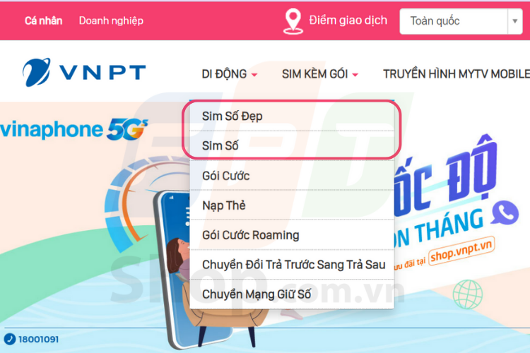 Mua sim 0843 tại website của VNPT