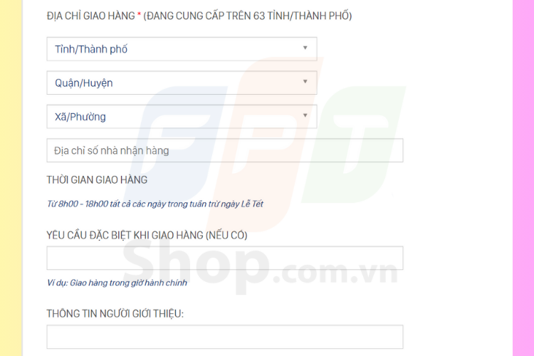 Điền thông tin giao hàng để tiêp tục mua sim đầu 0843