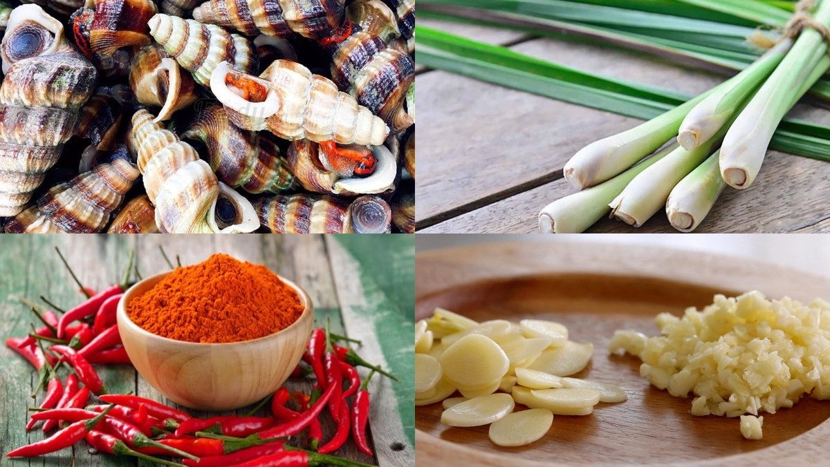 Các thành phần cần thiết của món ốc len xào sả ớt