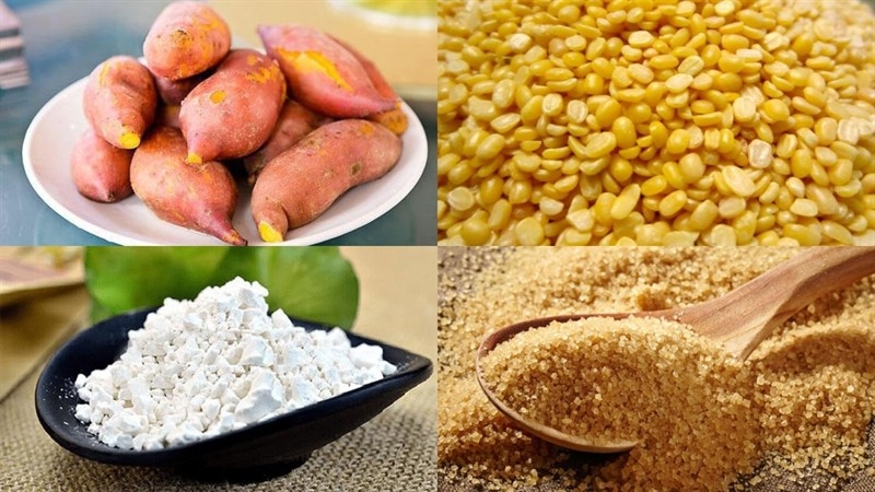 Các nguyên liệu nấu chè khoai lang đậu xanh