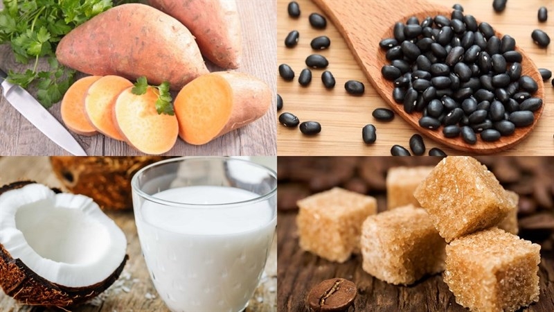 Các nguyên liệu nấu chè khoai lang đậu đen