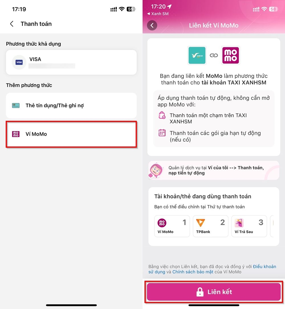 Cách sử dụng MoMo làm phương thức thanh toán trên Taxi Xanh SM 2
