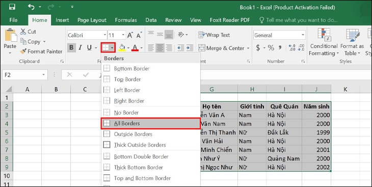 Tạo khung viền trong excel cực nhanh