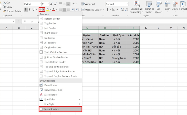 Tạo khung viền trong excel cực nhanh