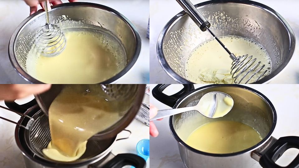 Lọc hỗn hợp kem trứng làm bánh Tiramisu