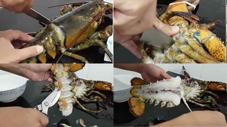 Ướp thịt tôm hùm trước khi nấu 
