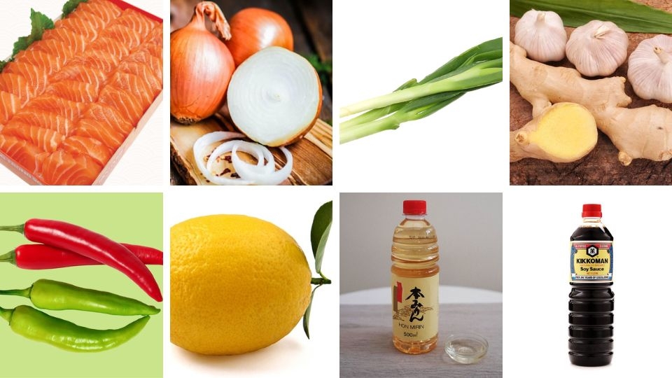 nguyên liệu làm cá hồi ngâm tương (cách 1)