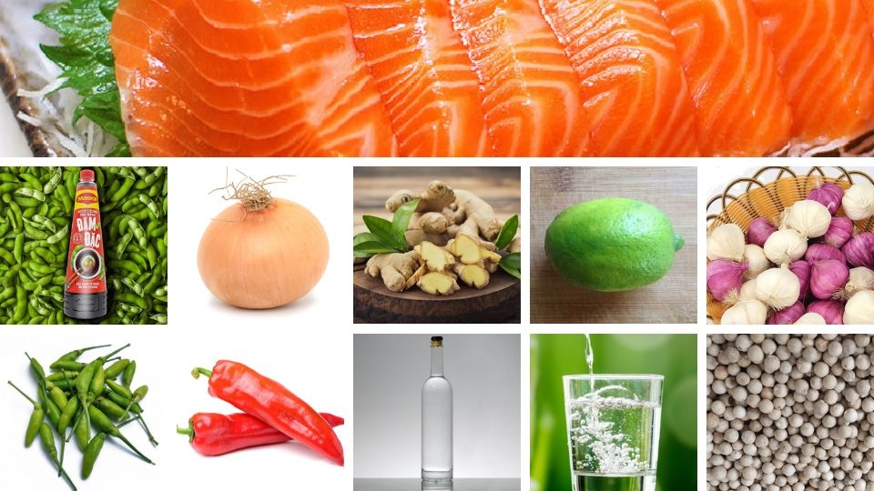 nguyên liệu làm cá hồi ngâm tương (cách 2)