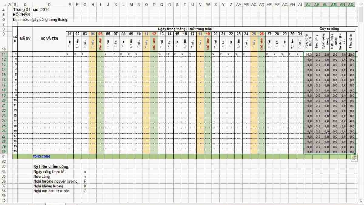 Cách tạo bảng chấm công trong excel nhanh chóng
