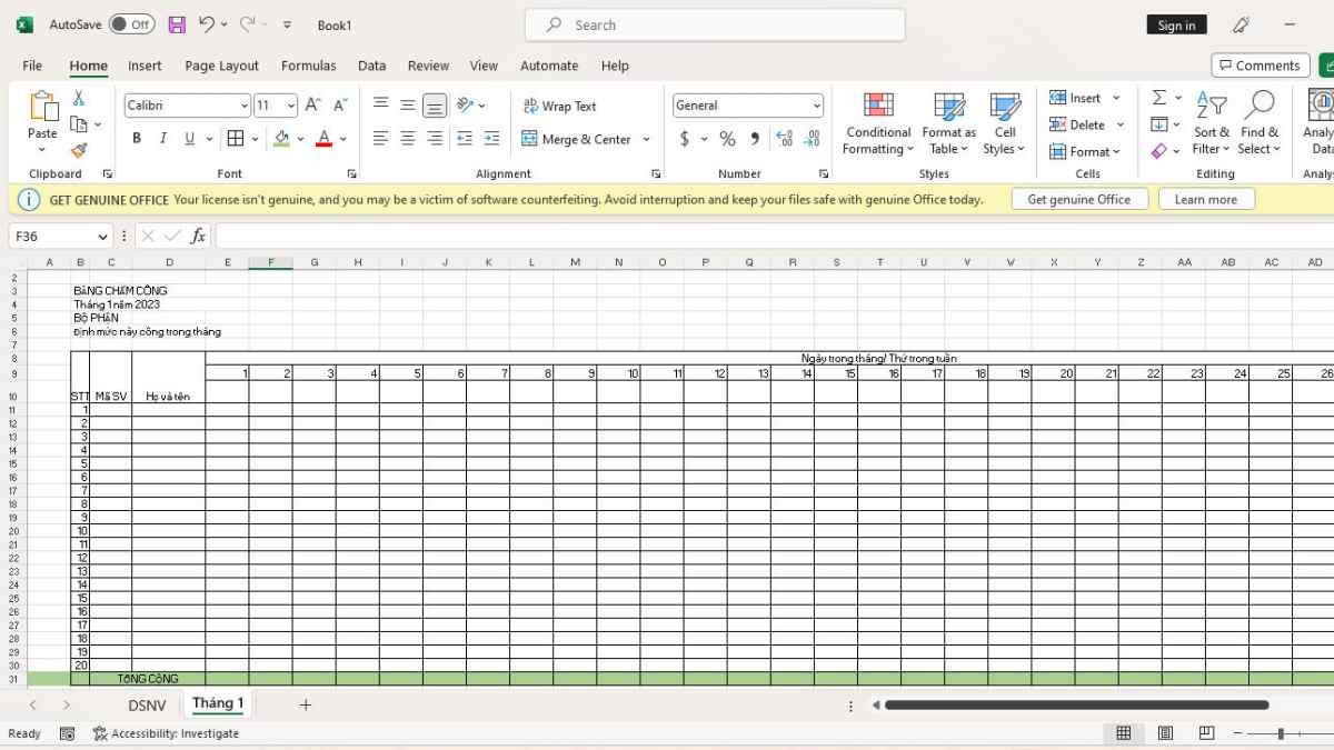 Cách tạo bảng chấm công trong excel nhanh chóng