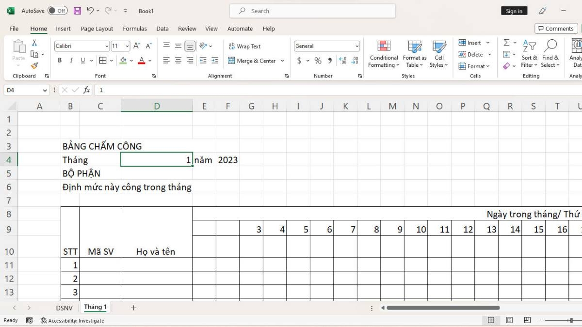 Cách tạo bảng chấm công trong excel nhanh chóng