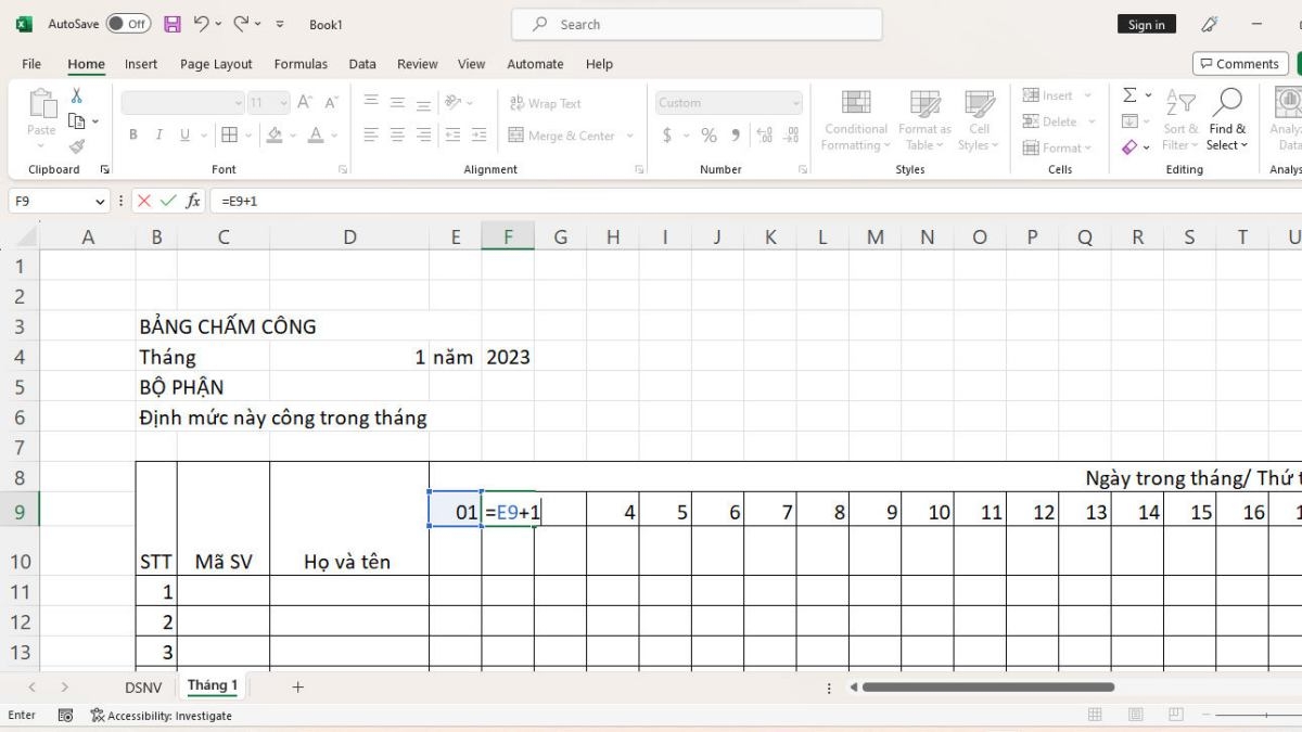 Cách tạo bảng chấm công trong excel nhanh chóng