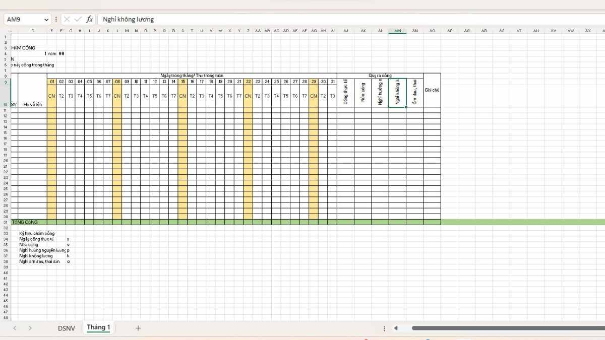 Cách tạo bảng chấm công trong excel nhanh chóng