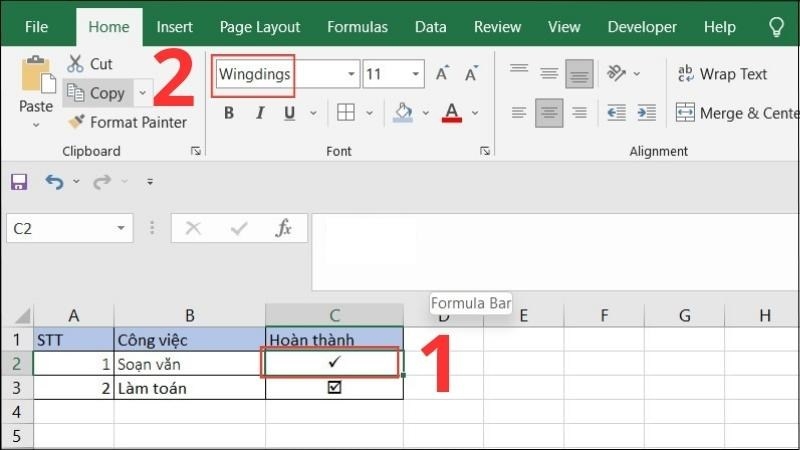 Bôi đen ký tự vừa xuất hiện và chọn font chữ Wingdings để định dạng lại Bôi đen ký tự vừa xuất hiện