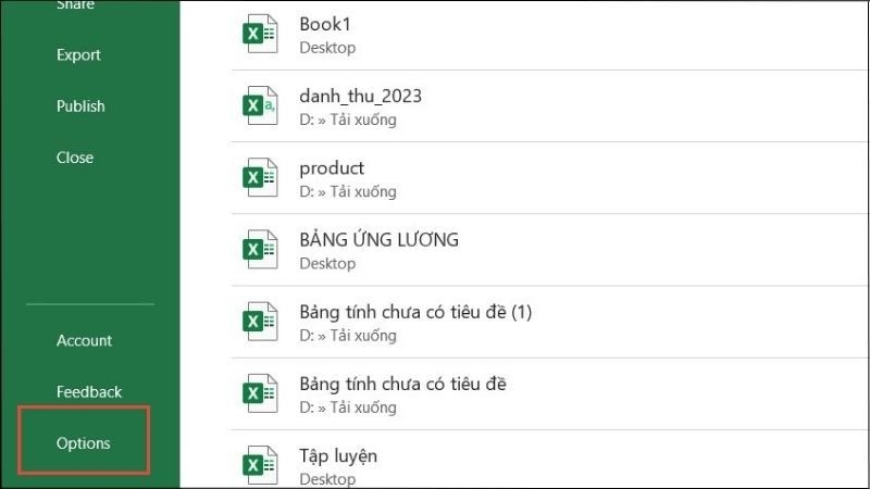 Chọn Options Chọn Options