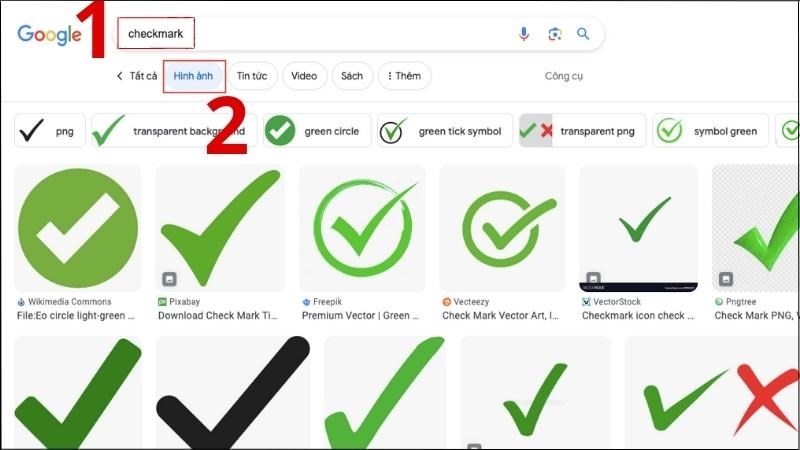 Tìm từ khoá Checkmark trên Google > Chọn thẻ Hình ảnh > Chọn Sao chép Tìm từ khoá Checkmark trên Google