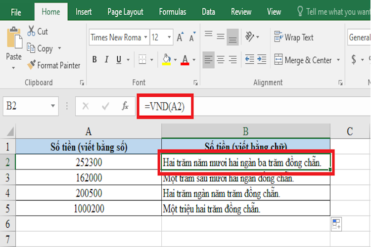 Hàm đọc số tiền bằng chữ trong excel VND