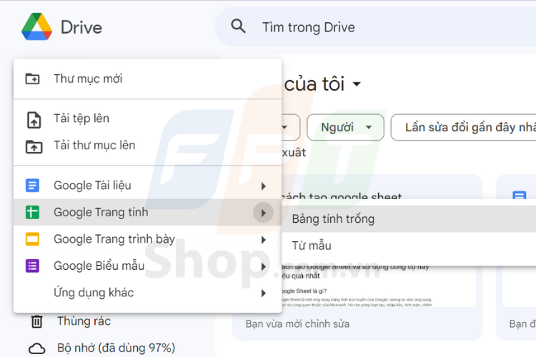Cách tạo Google Sheet trên Drive